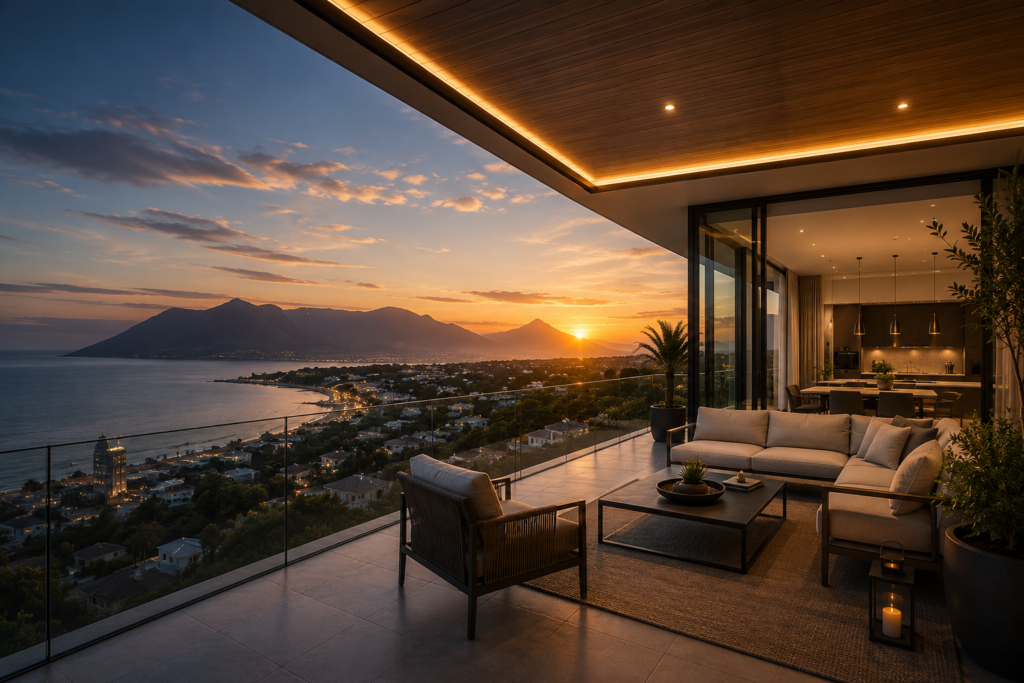 Luxury Mauritius residence overlooking the coast at sunset